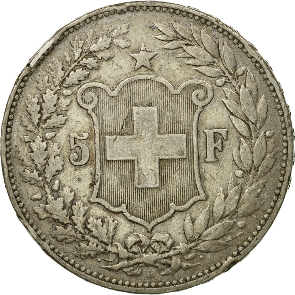Coin, Switzerland, 5 Francs, 1892, Bern, VF(30-35), Silver, KM:34