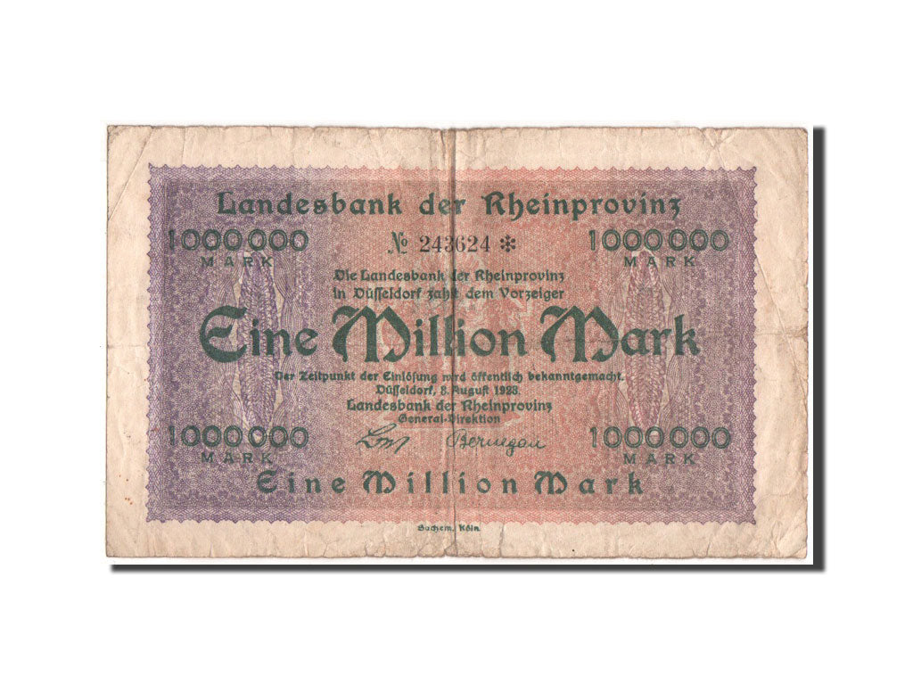 Banknote, Germany, Rheinprovinz, 1 Million Mark, Landesbank, 1923, 3.8.1923