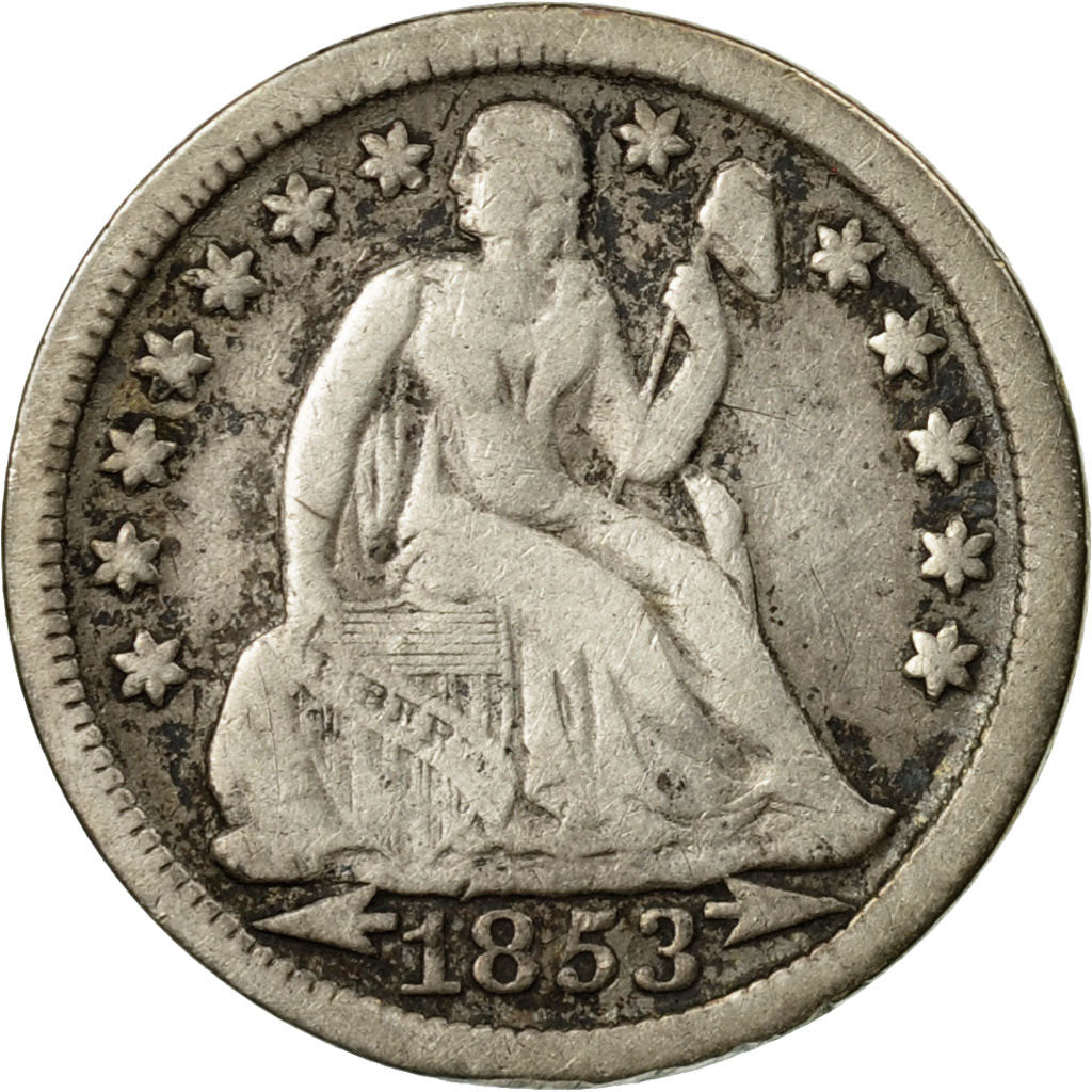 Coin, United States, Seated Liberty Dime, Dime, 1853, U.S. Mint, Philadelphia