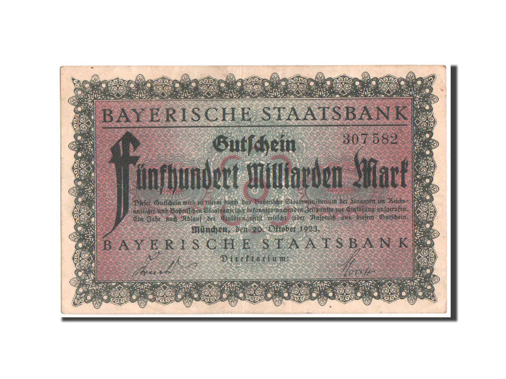 Deutschland, Munich, Bayerische Staatsbank, 500 Milliarden Mark, 20.10.1923