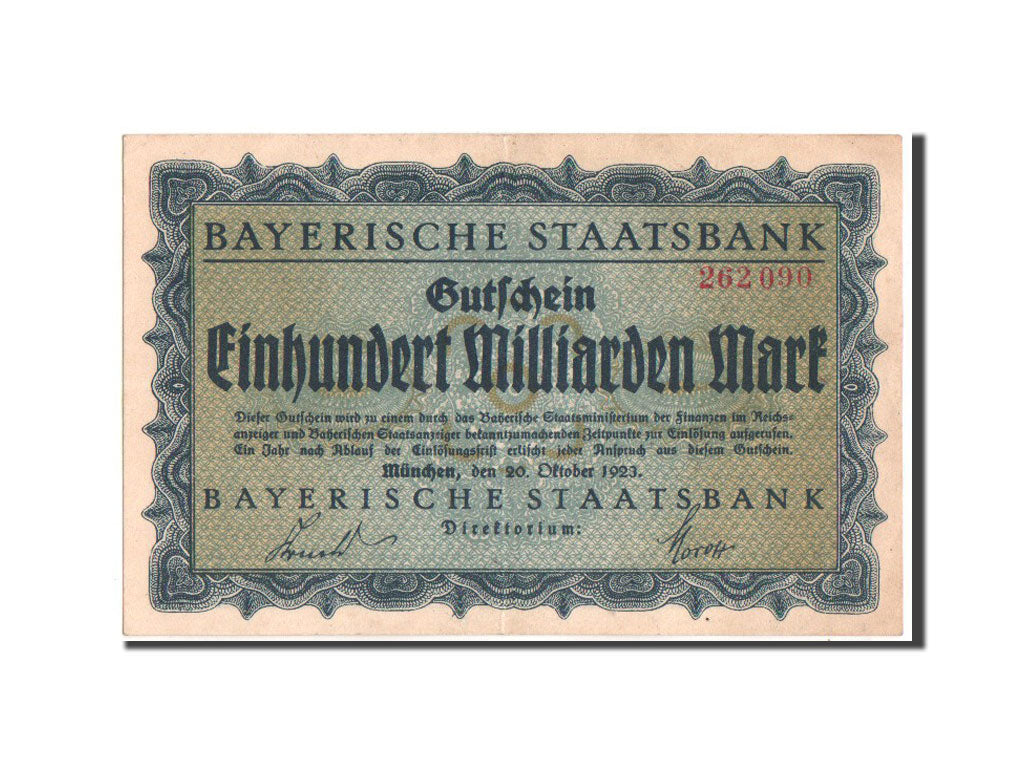 Germany, Bayerische Staatsbank, Munich, 100 Billion Mark, 20.10.1923, Notgeld