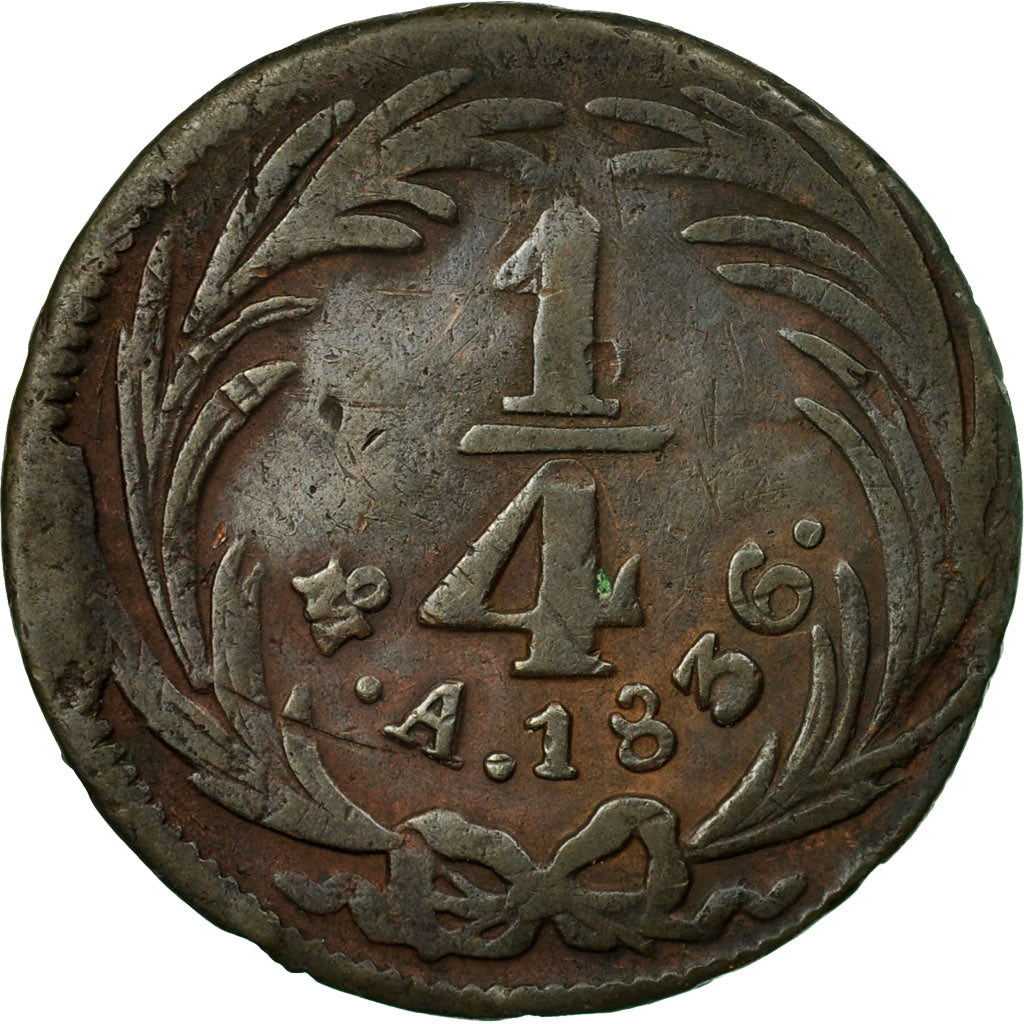 Coin, Mexico, 1/4 Real, Un Quarto/Una Quartilla, 1836, Mexico City, VF(20-25)