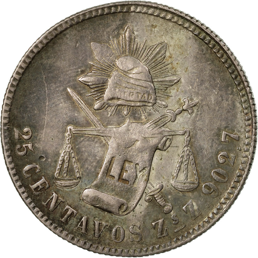 Coin, Mexico, 25 Centavos, 1889, Zacatecas, EF(40-45), Silver, KM:406.9