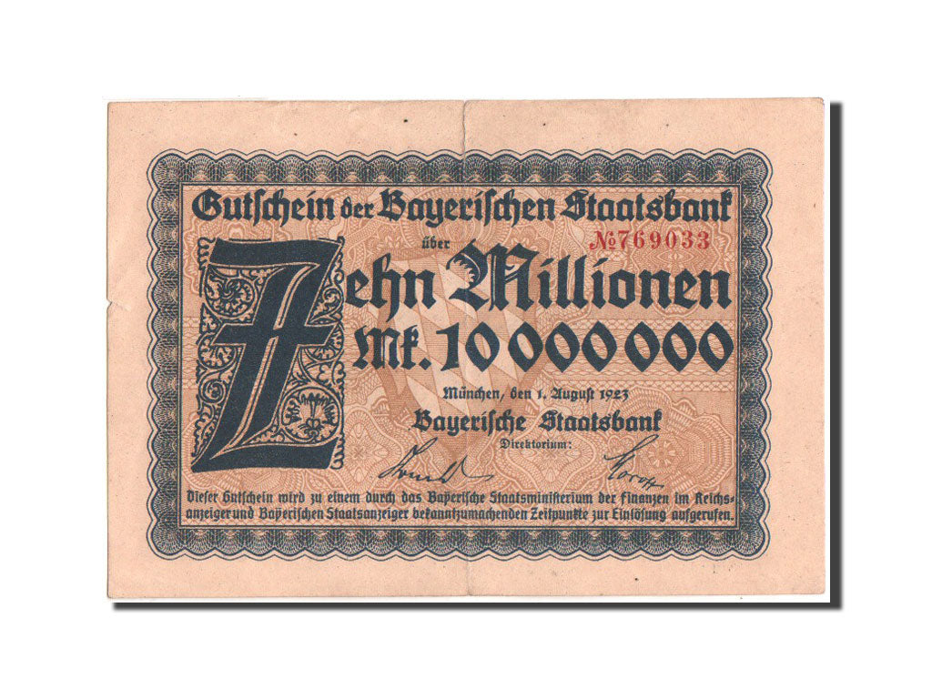 Germany, Bayerische Staatsbank, Munich, 10 Million Mark, 1.8.1923, Notgeld