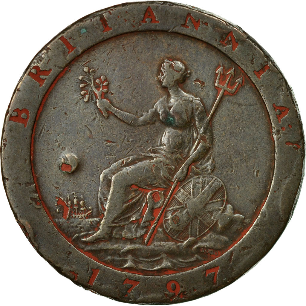 Coin, Great Britain, George III, Penny, 1797, VF(20-25), Copper, KM:618