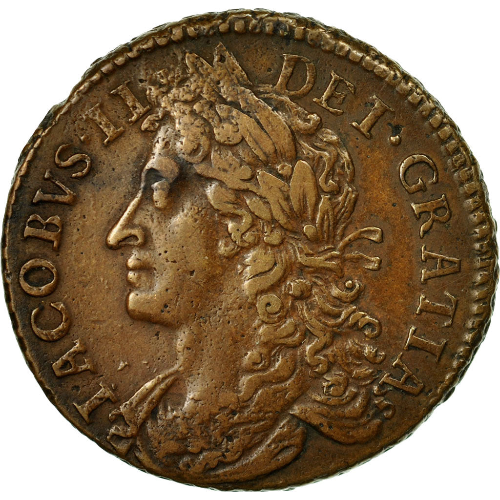 Coin, Ireland, 1/2 Crown, 1689, EF(40-45), Brass, KM:95