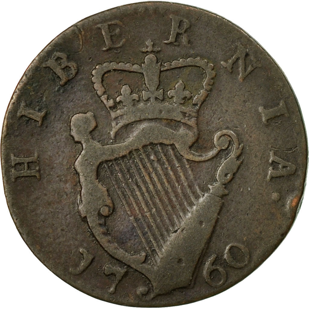 Coin, Ireland, Farthing, 1760, VF(20-25), Copper, KM:135