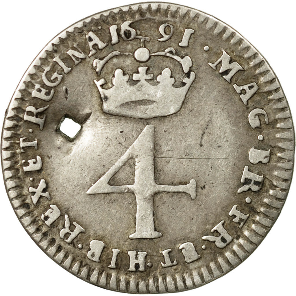 Coin, Great Britain, William and Mary, 4 Pence, Groat, 1691, VF(20-25), Silver