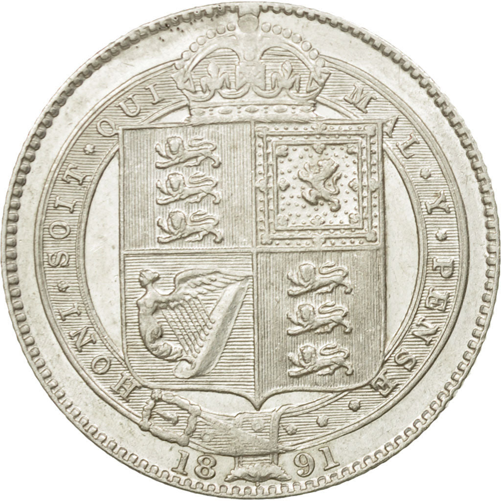 Coin, Great Britain, Victoria, Shilling, 1891, AU(55-58), Silver, KM:774