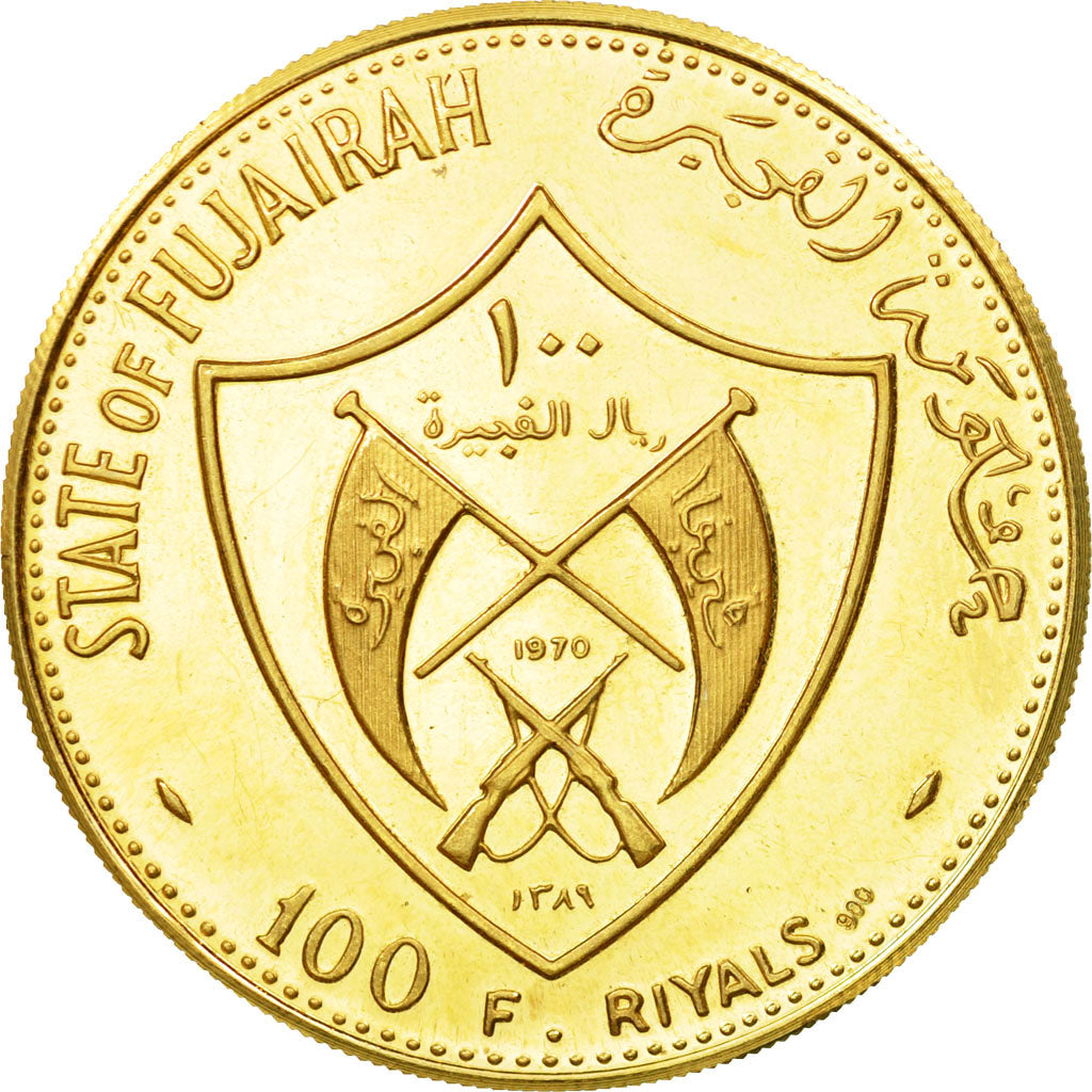 Coin, FUJAIRAH, Muhammad bin Hamad al-Sharqi, 100 Riyals, 1970, MS(63), Gold