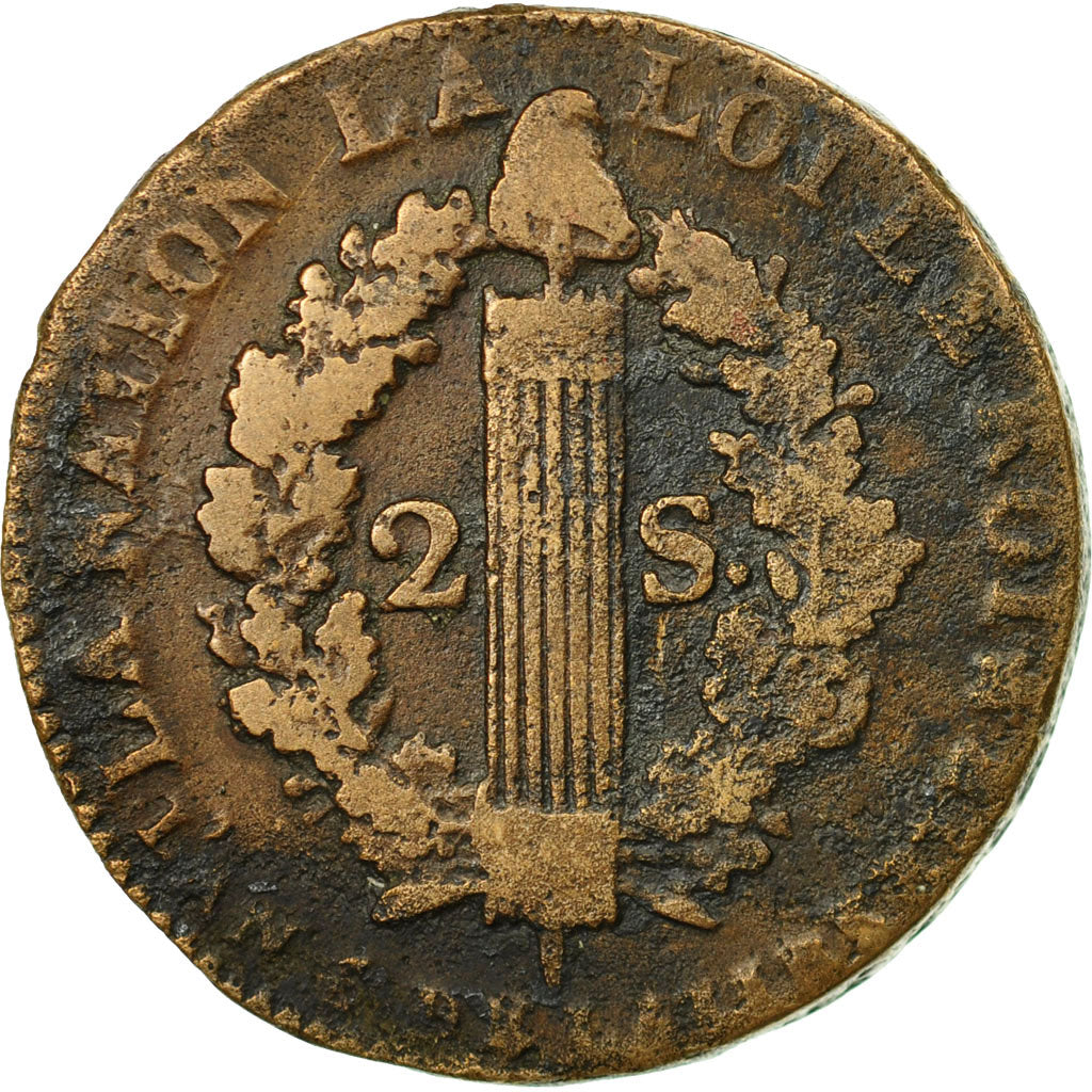 Münze, Frankreich, 2 sols françois, 2 Sols, 1792, Bayonne, S, Bronze