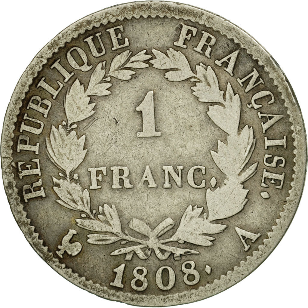 Monnaie, France, Napoléon I, Franc, 1808, Paris, B+, Argent, Gadoury:446