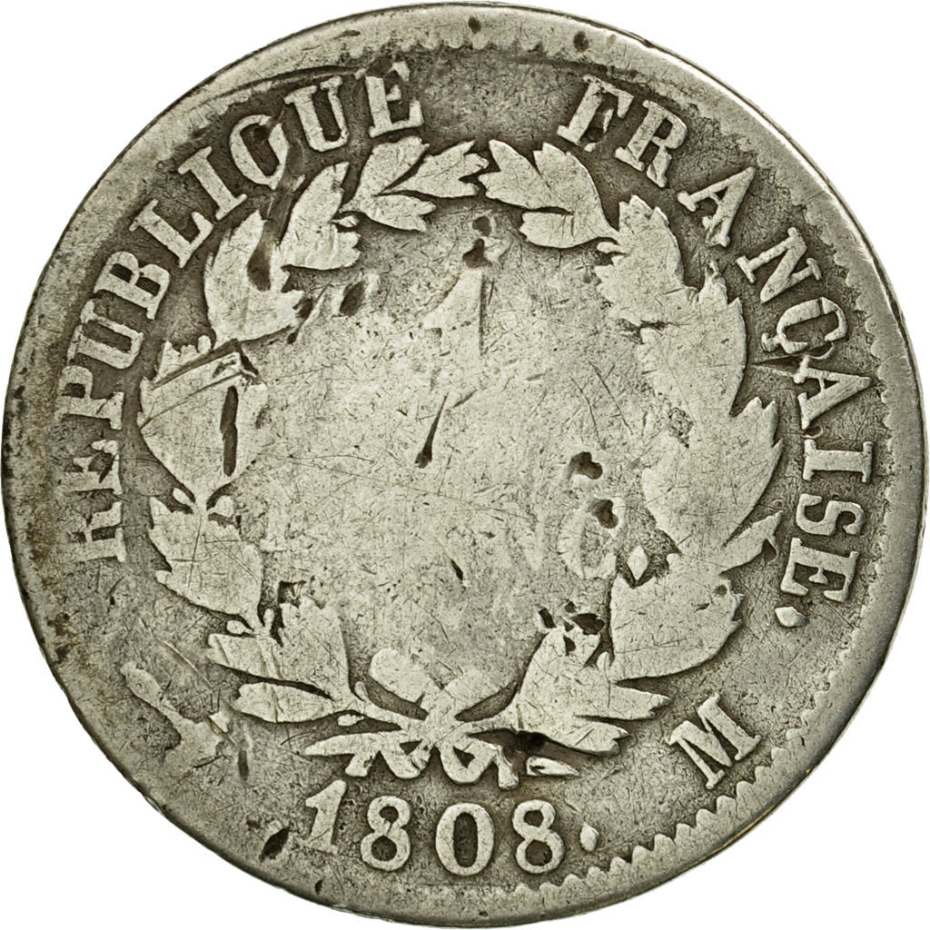 Coin, France, Napoléon I, Franc, 1808, Toulouse, VG(8-10), Silver, KM:682.9