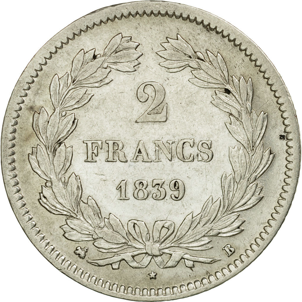 Coin, France, Louis-Philippe, 2 Francs, 1839, Rouen, EF(40-45), Silver