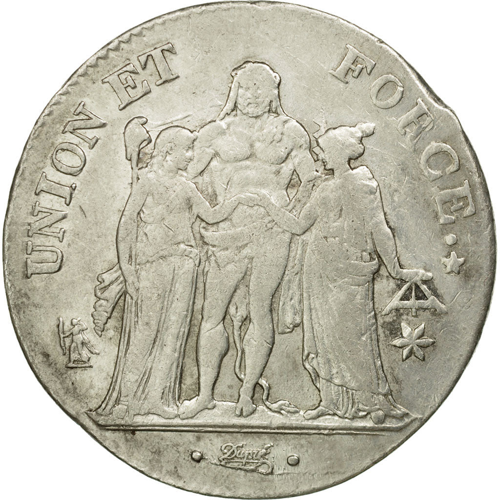 Monnaie, France, Union et Force, 5 Francs, An 10, Marseille, TB+, Argent