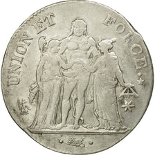 Monnaie, France, Union et Force, 5 Francs, An 10, Marseille, TB+, Argent