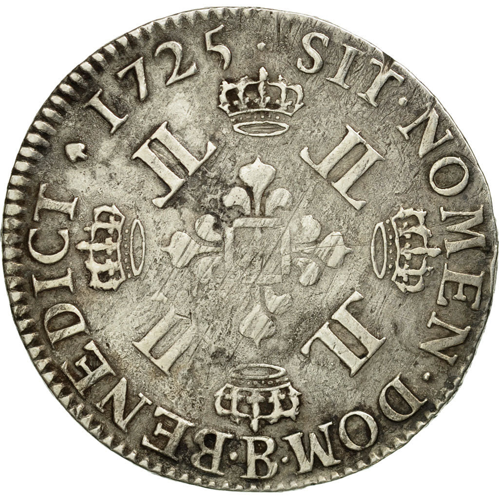 Moneta, Francia, Louis XV, 1/2 Écu aux 8 L, 1/2 ECU, 44 Sols, 1725, Rouen, MB+