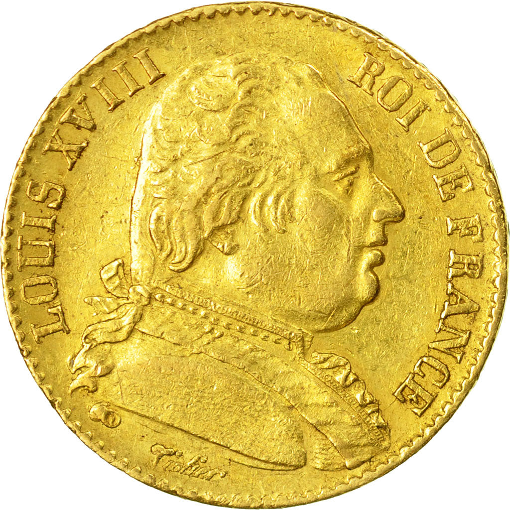 Coin, France, Louis XVIII, 20 Francs, 1814, Bordeaux, EF(40-45)