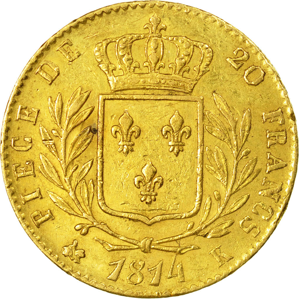 Coin, France, Louis XVIII, 20 Francs, 1814, Bordeaux, EF(40-45)