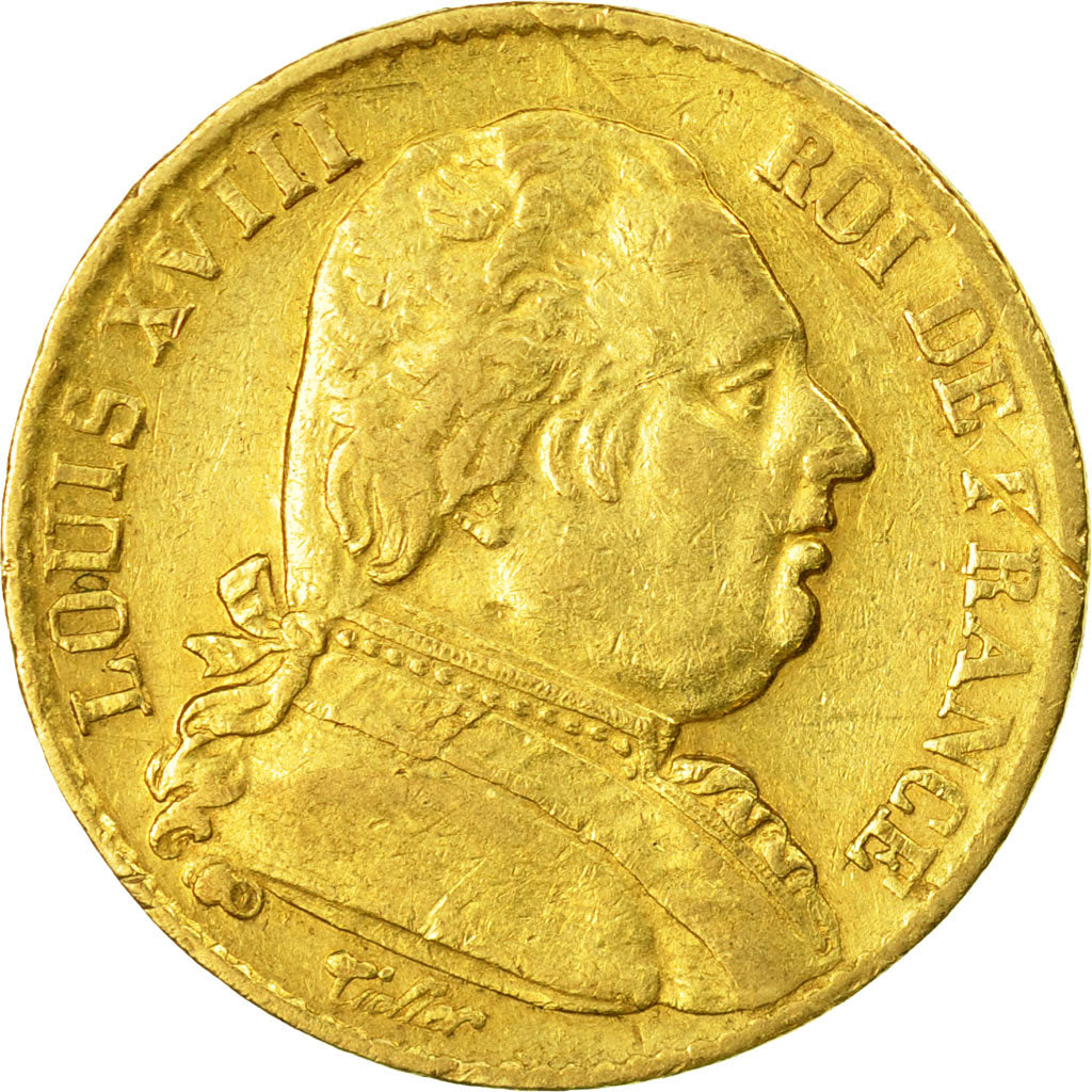 Coin, France, Louis XVIII, 20 Francs, 1814, Bordeaux, VF(30-35)