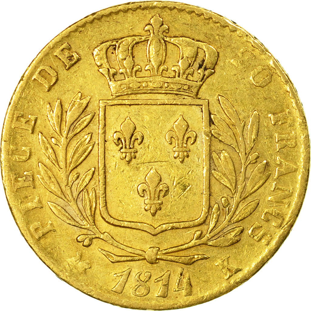 Coin, France, Louis XVIII, 20 Francs, 1814, Bordeaux, VF(30-35)