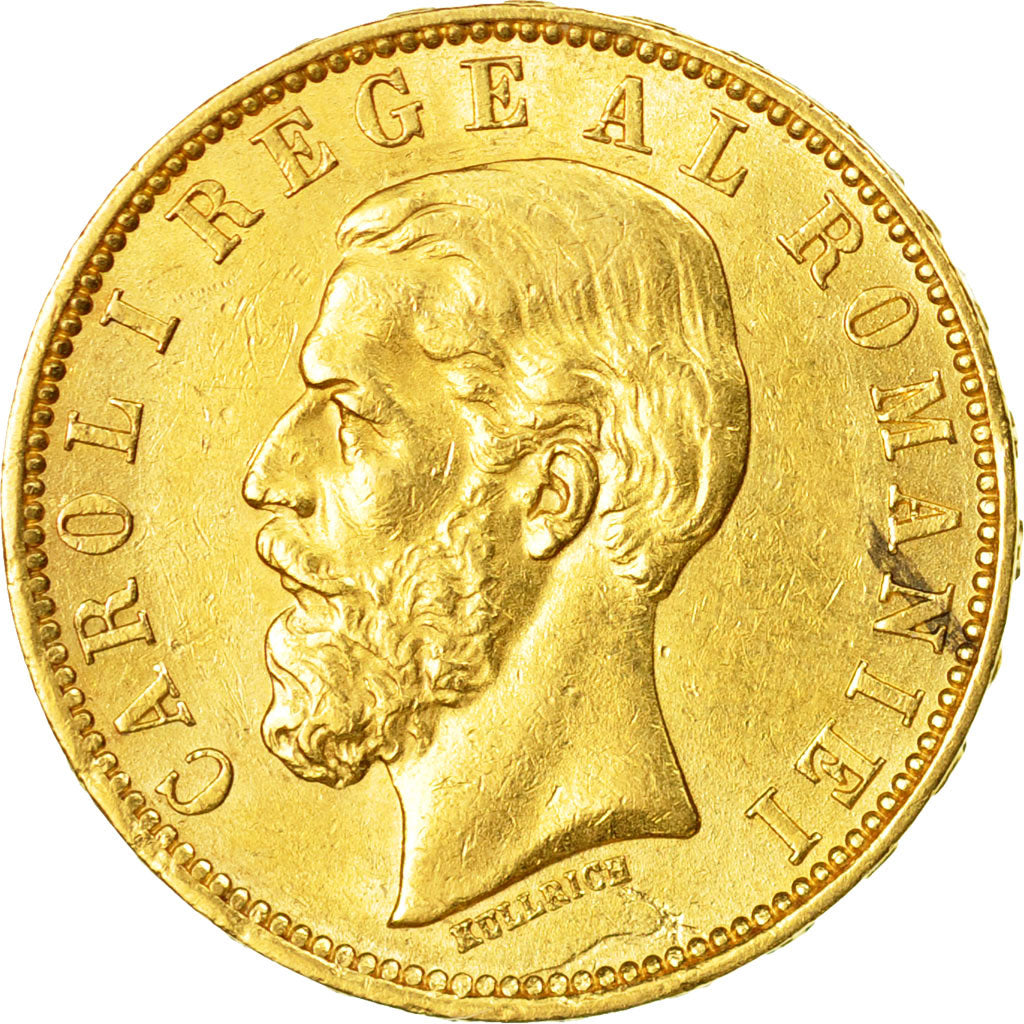 Romania, Carol I, 20 Lei, 1883, AU(55-58), Gold, KM:20
