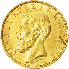 Romania, Carol I, 20 Lei, 1883, AU(55-58), Gold, KM:20