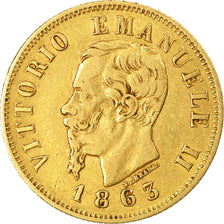 Moneda, Italia, Vittorio Emanuele II, 10 Lire, 1863, Torino, MBC, Oro, KM:9.3
