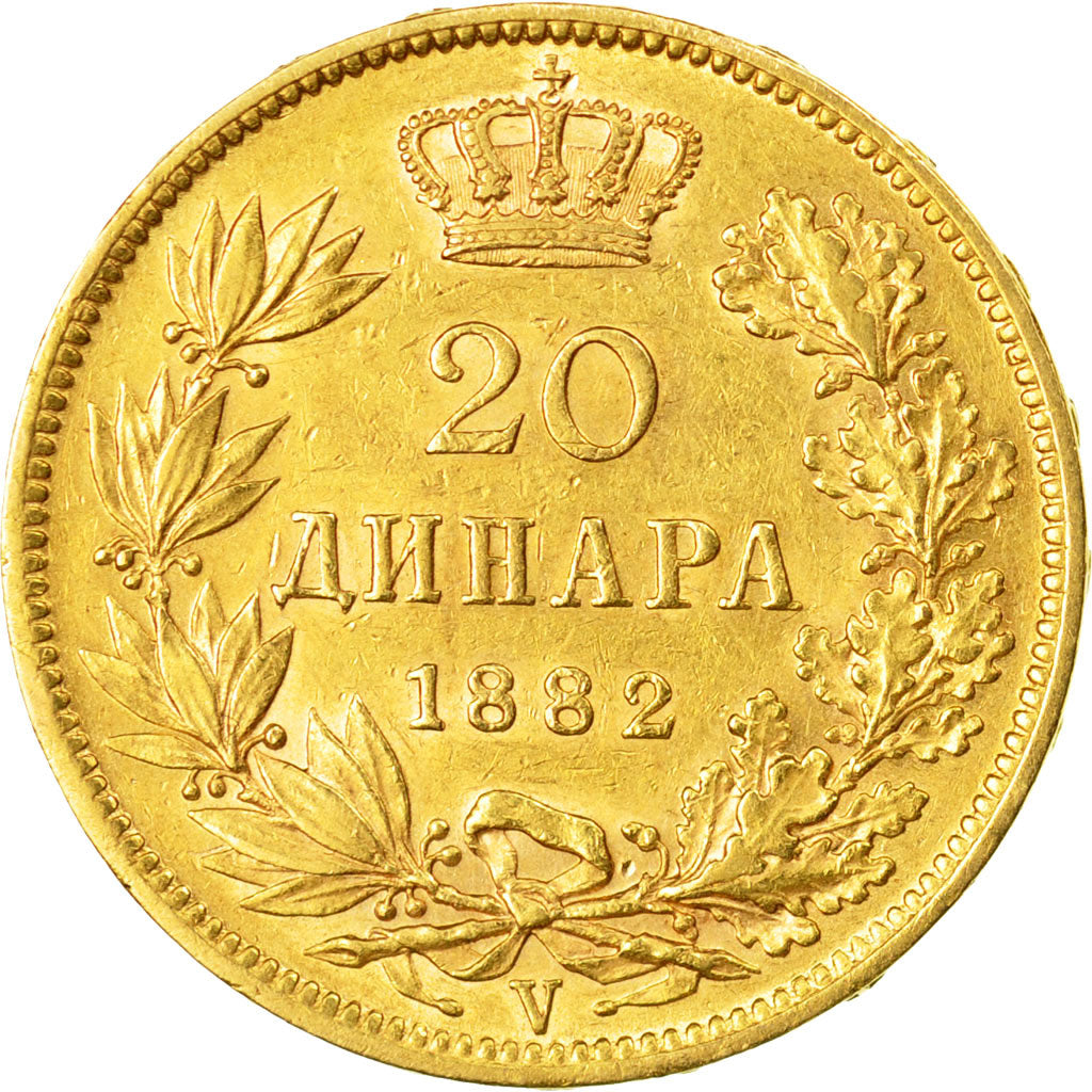 Coin, Serbia, Milan I, 20 Dinara, 1882, EF(40-45), Gold, KM:17.1