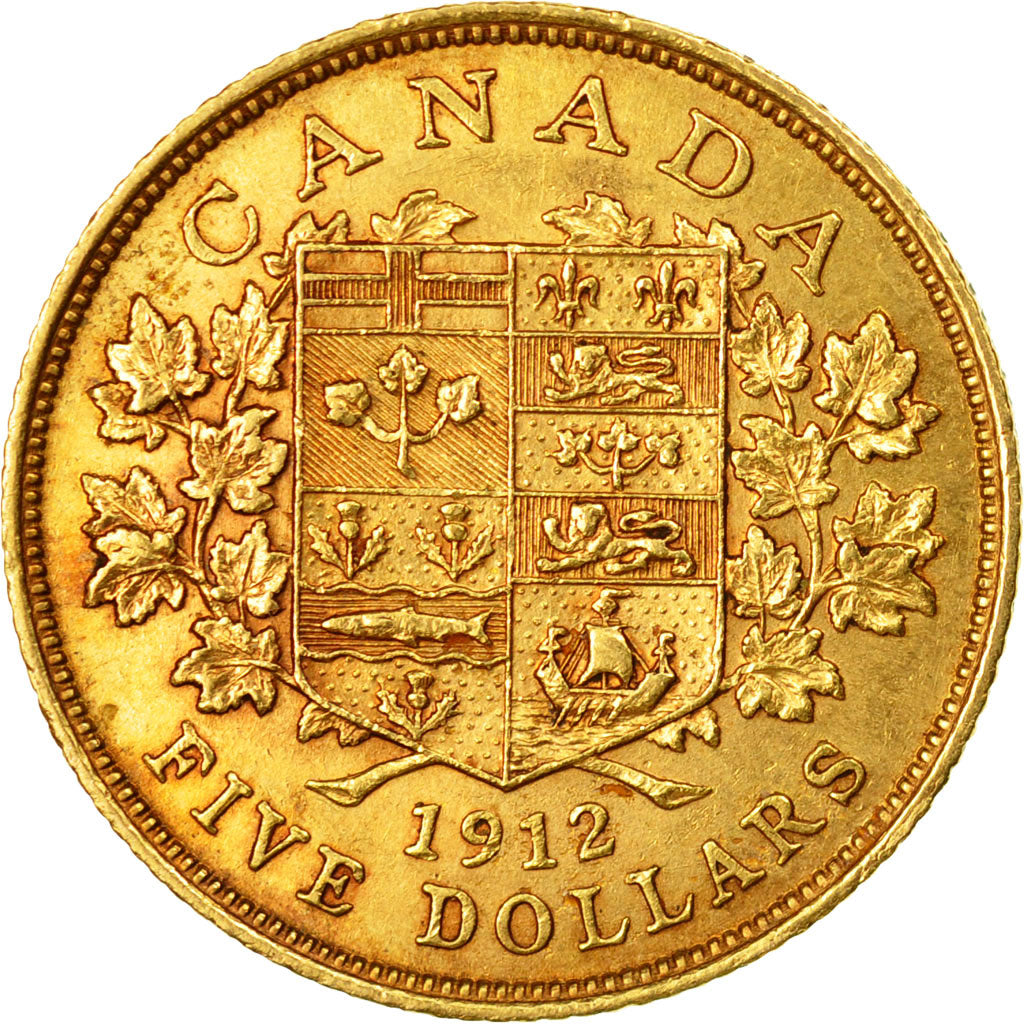 Moneta, Canada, George V, 5 Dollars, 1912, Royal Canadian Mint, Ottawa, BB+