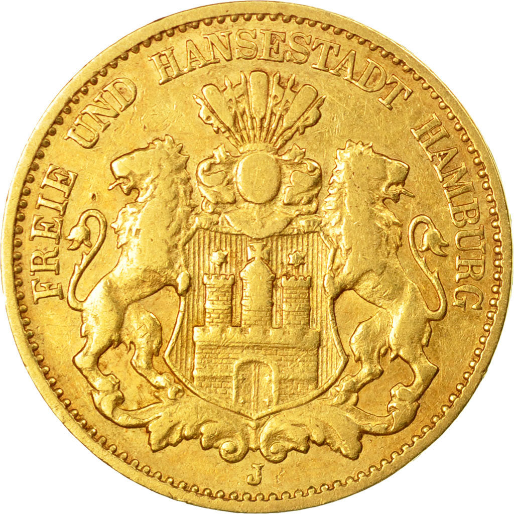 Monnaie, Etats allemands, HAMBURG, 10 Mark, 1875, Hambourg, TTB, Or, KM:600