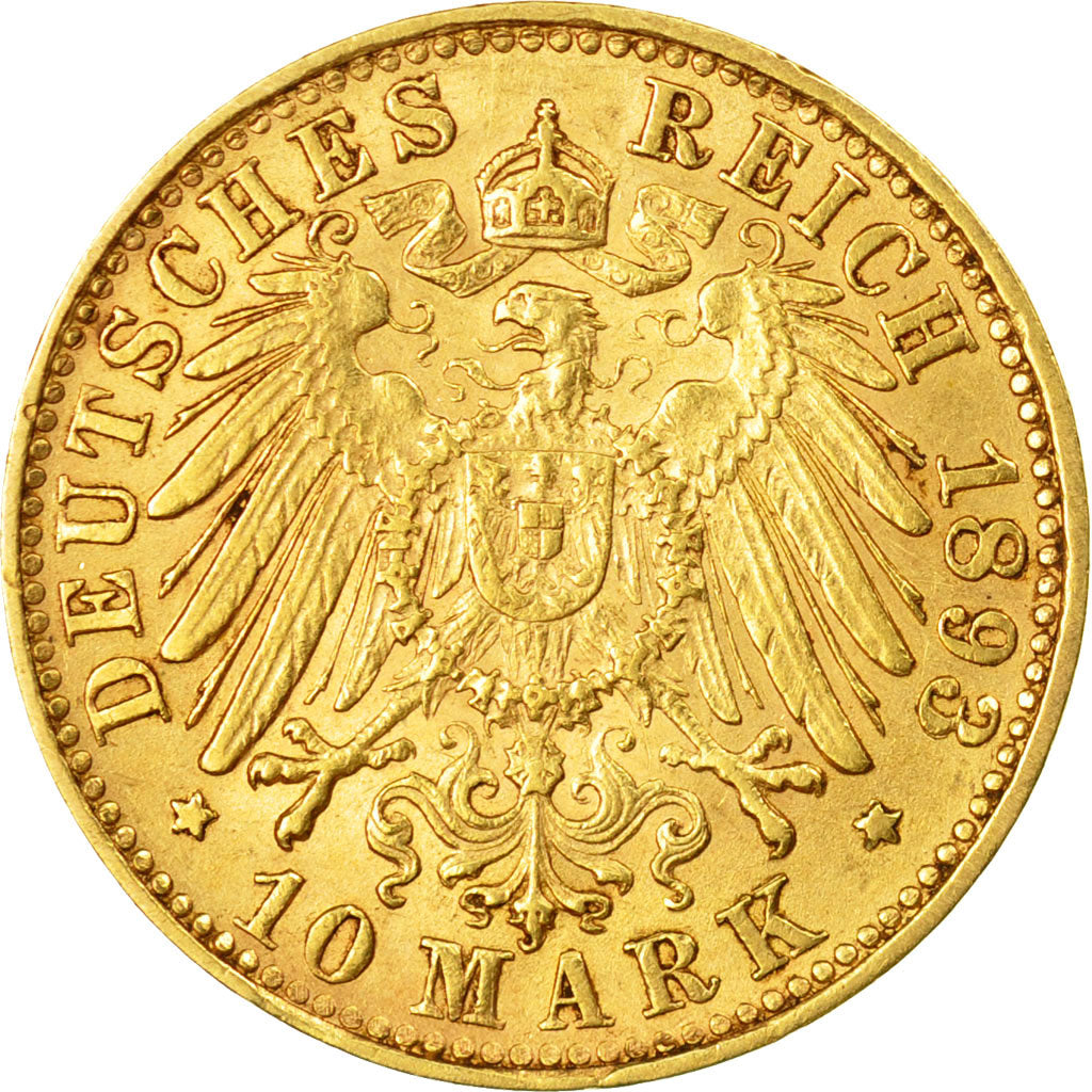 Moneta, Stati tedeschi, BAVARIA, Otto, 10 Mark, 1893, Munich, BB, Oro, KM:911