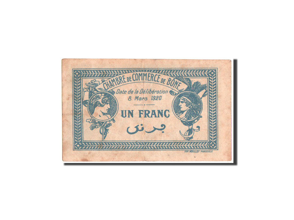 Banconote, Algeria, Bône, 1 Franc, Chambre de Commerce, 1920, 8.3.1920, MB+