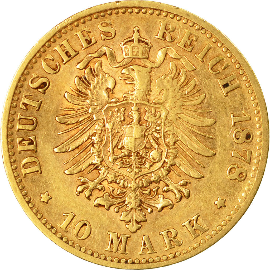 Coin, German States, BAVARIA, Ludwig II, 10 Mark, 1878, Munich, EF(40-45), Gold