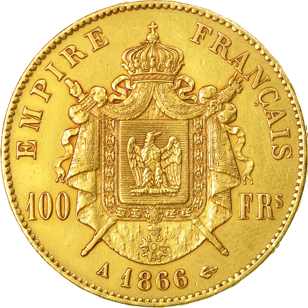 Moneta, Francia, Napoleon III, Napoléon III, 100 Francs, 1866, Paris, BB, Oro