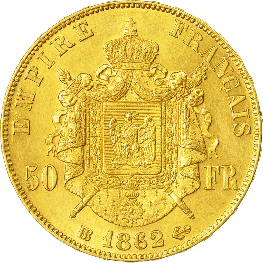 France, Napoleon III, 50 Francs, 1862, Strasbourg, AU(50-53), KM:804.2