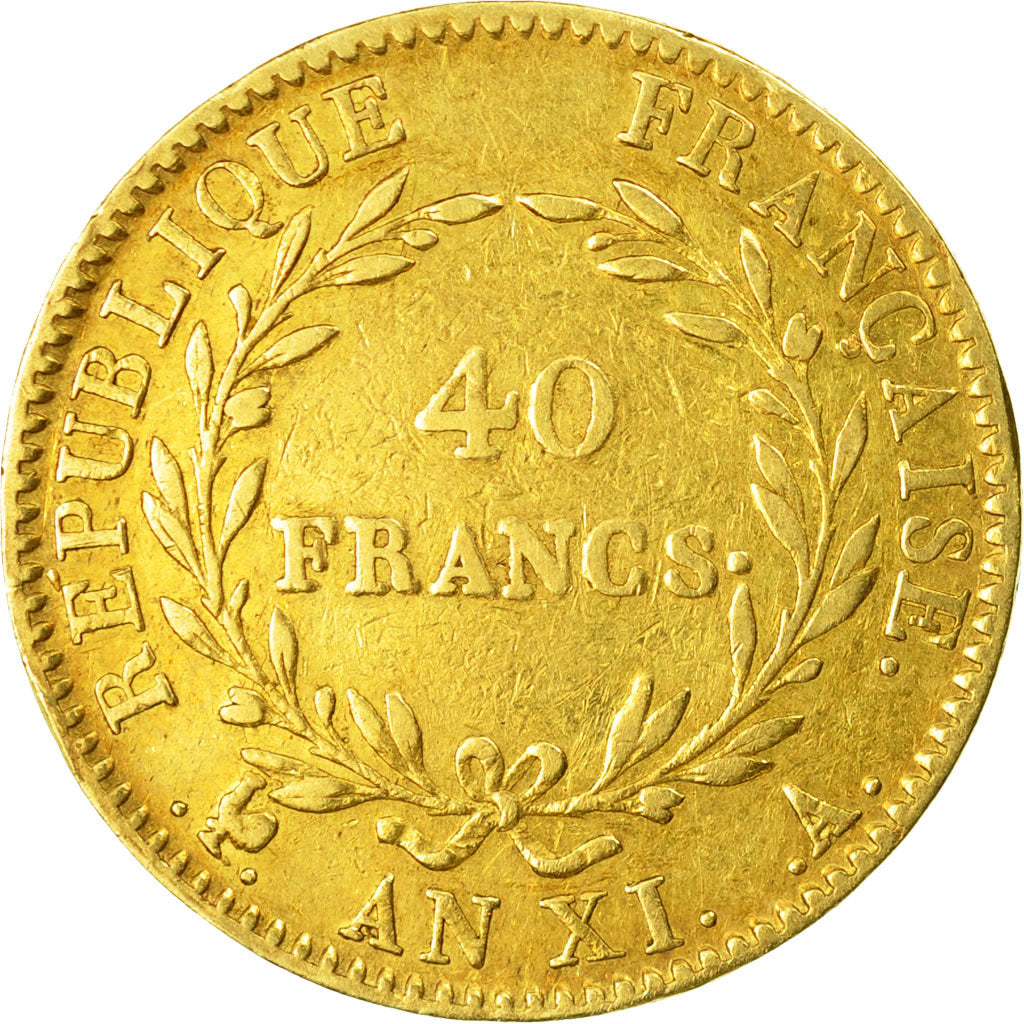 Coin, France, Napoléon I, 40 Francs, An XI, Paris, EF(40-45), Gold, KM:652