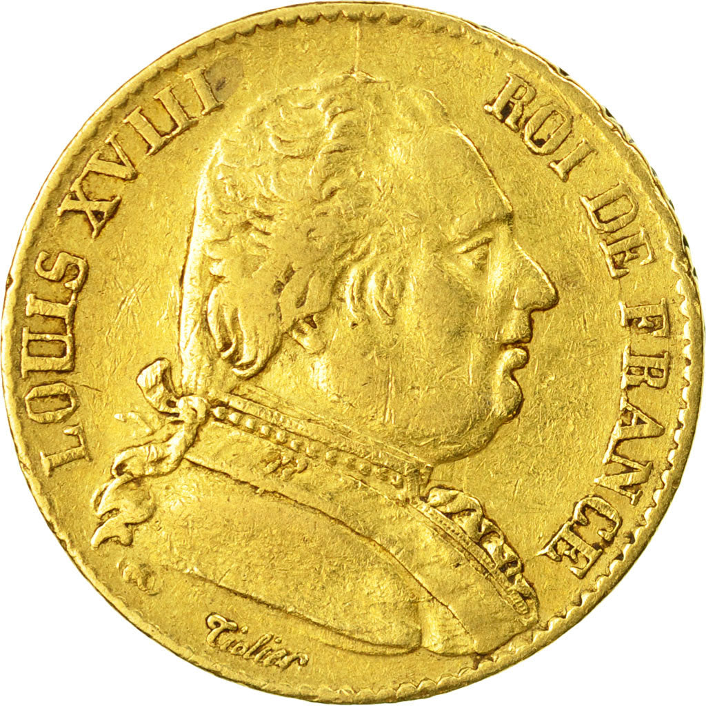Coin, France, Louis XVIII, Louis XVIII, 20 Francs, 1814, Lille, EF(40-45), Gold