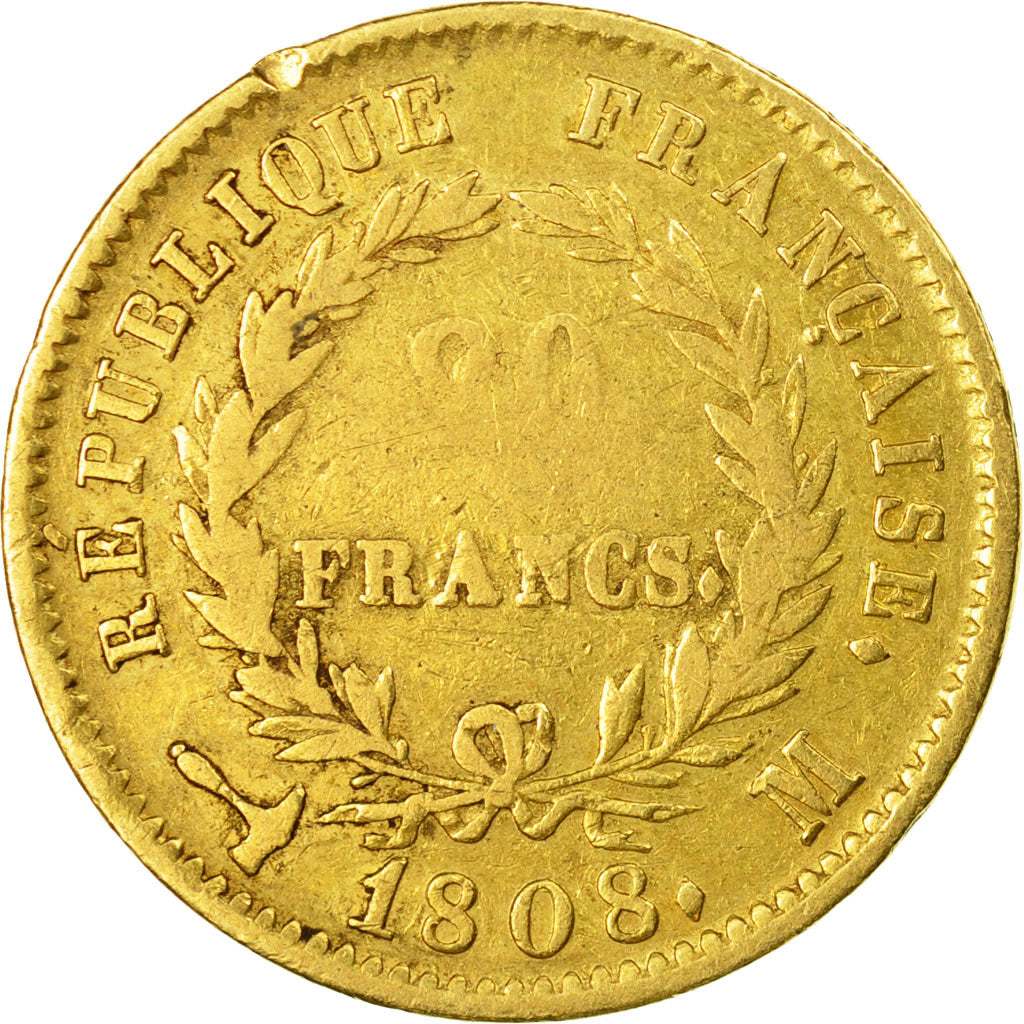 Münze, Frankreich, Napoléon I, 20 Francs, 1808, Toulouse, S, Gold, KM:687.3