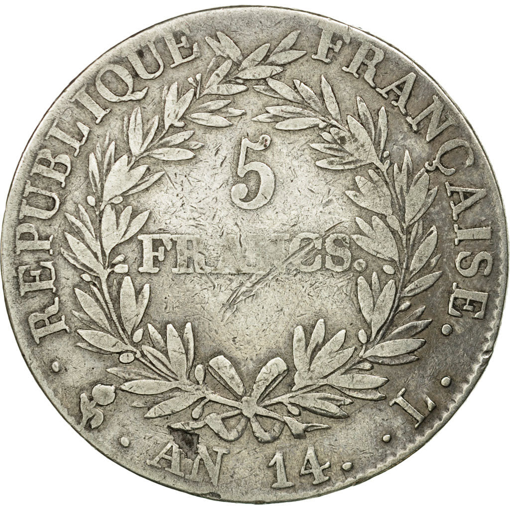Coin, France, Napoléon I, 5 Francs, AN 14, Bayonne, VF(20-25), Silver