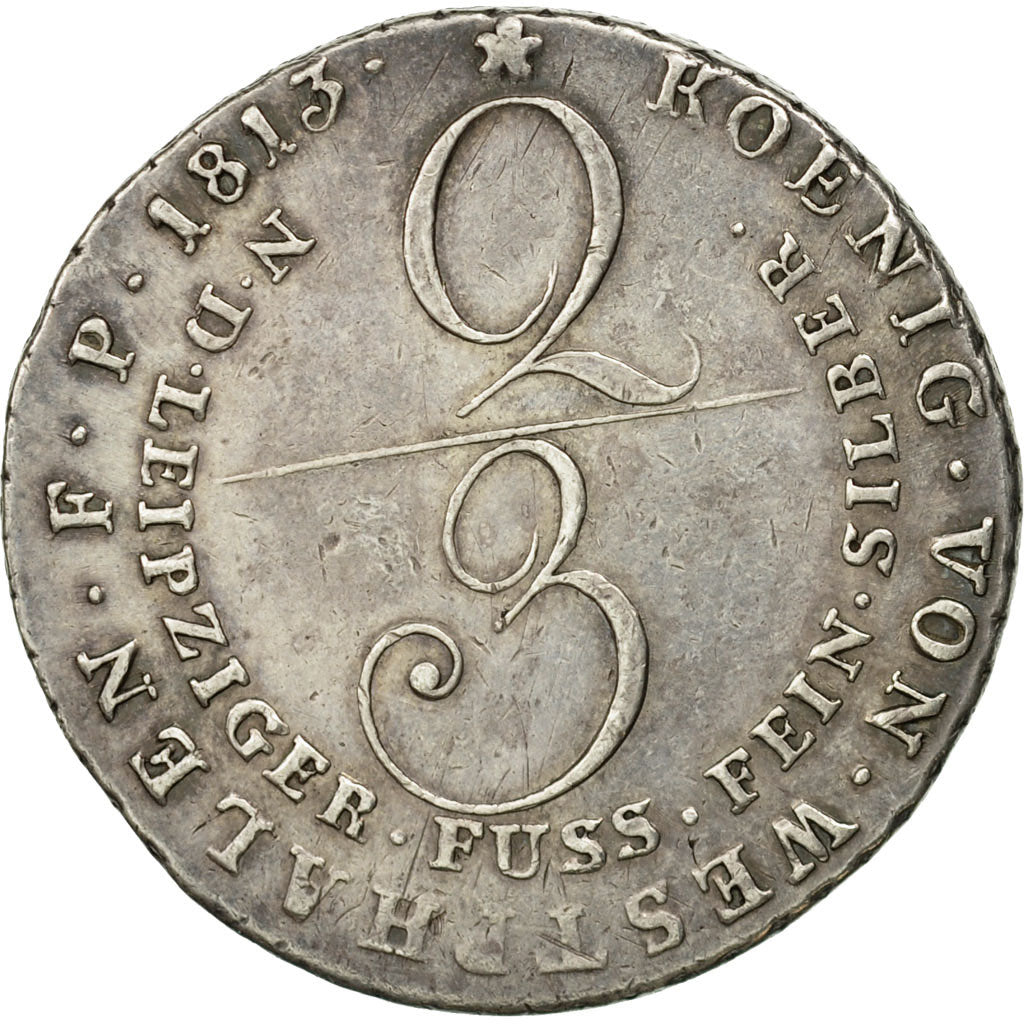 Coin, German States, WESTPHALIA, Jerome, 2/3 Thaler, Reichs, 1813, EF(40-45)