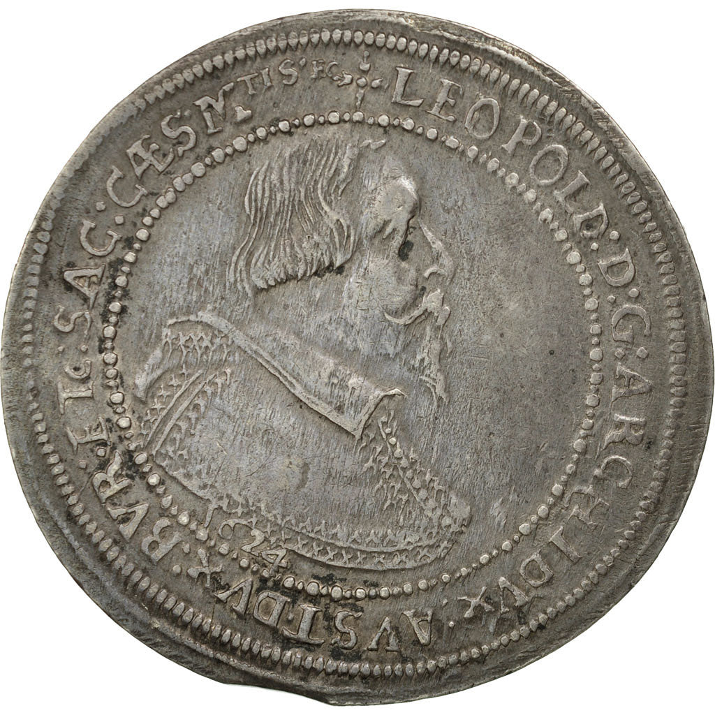 Coin, German States, ALSACE, Leopold V, Thaler, 1624, Ensisheim, EF(40-45)