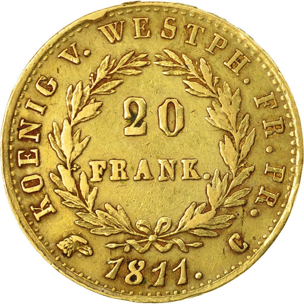 Coin, German States, WESTPHALIA, Jerome, 20 Franken, 1811, Cassel, EF(40-45)
