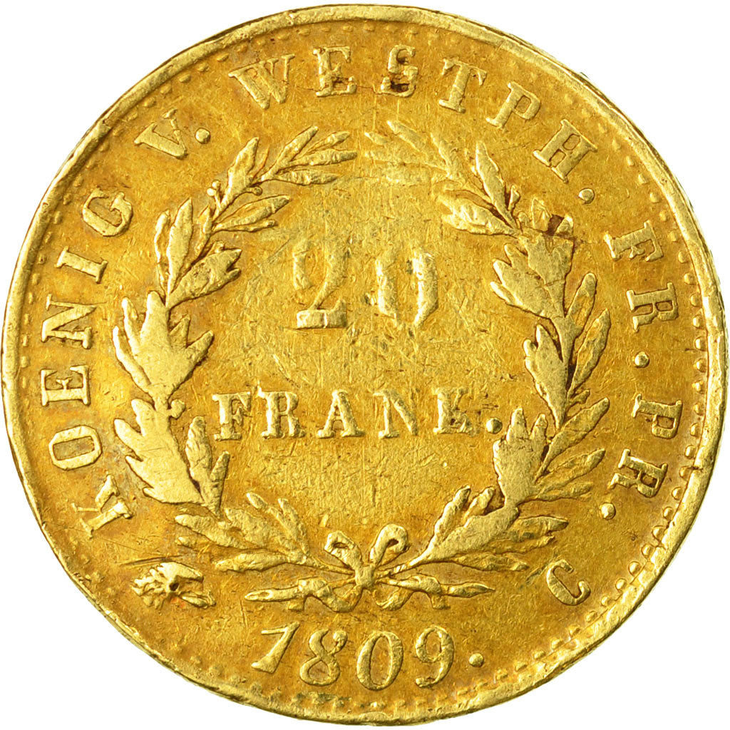 Coin, German States, WESTPHALIA, Jerome, 20 Franken, 1809, Cassel, VF(30-35)