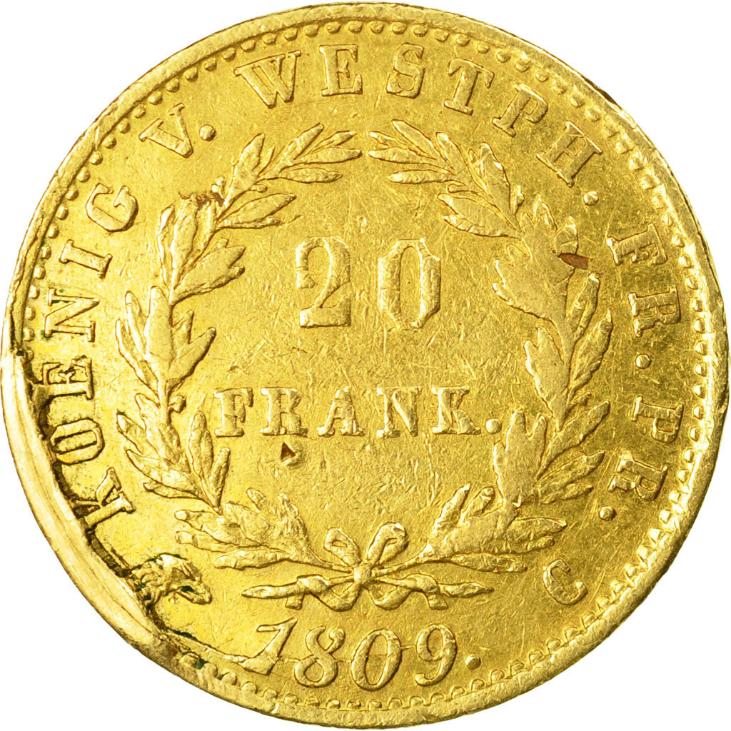 Coin, German States, WESTPHALIA, Jerome, 20 Franken, 1809, Cassel, Fautée