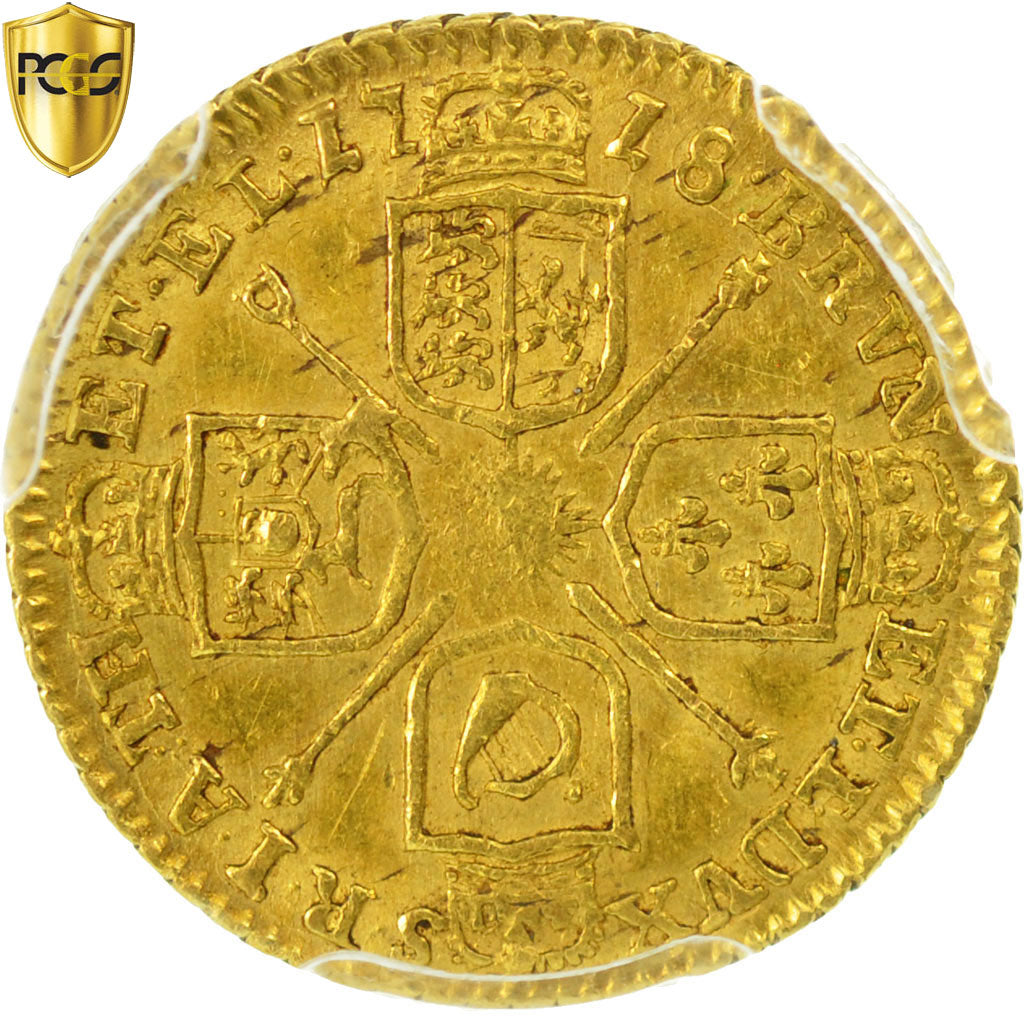Coin, Great Britain, George I, 1/4 Guinea, 1718, PCGS, AU58, Gold, KM:555