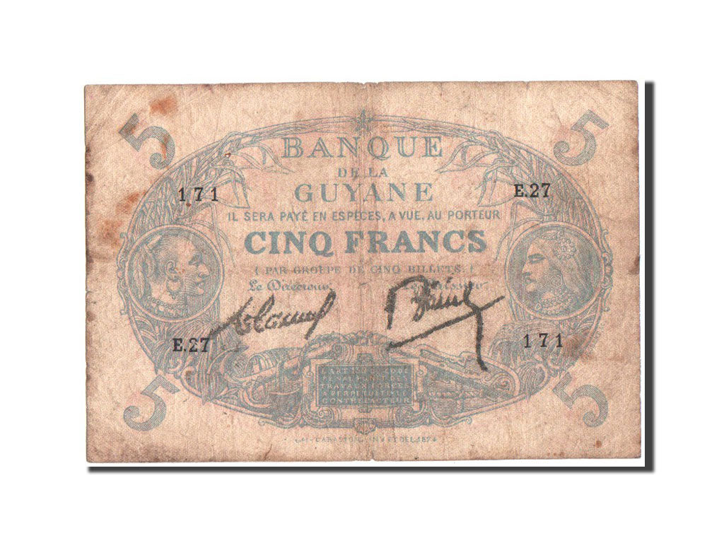 FRENCH GUIANA, 5 Francs, 1933, KM:1b