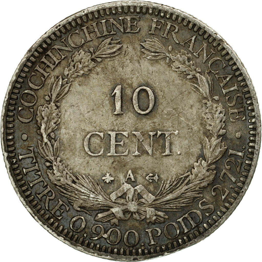 Moneda, COCHINCHINA FRANCESA, 10 Cents, 1879, Paris, MBC, Plata, KM:4