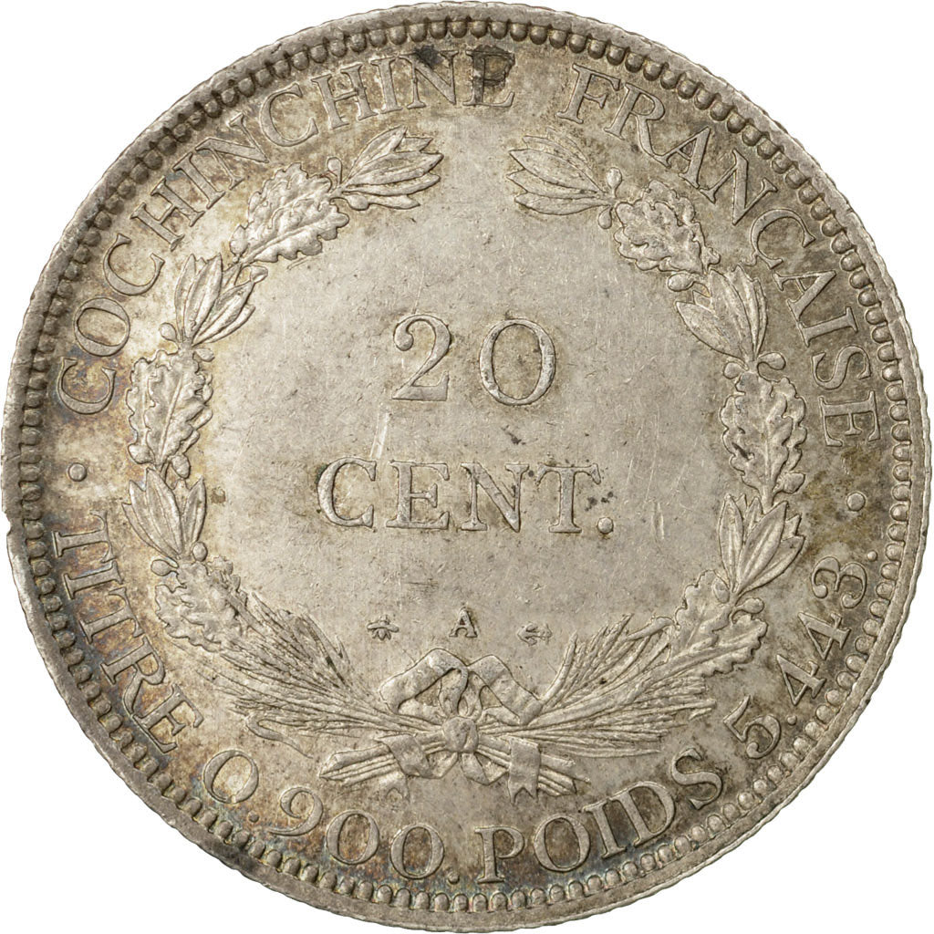 Coin, FRENCH COCHIN CHINA, 20 Cents, 1879, Paris, EF(40-45), Silver, KM:5