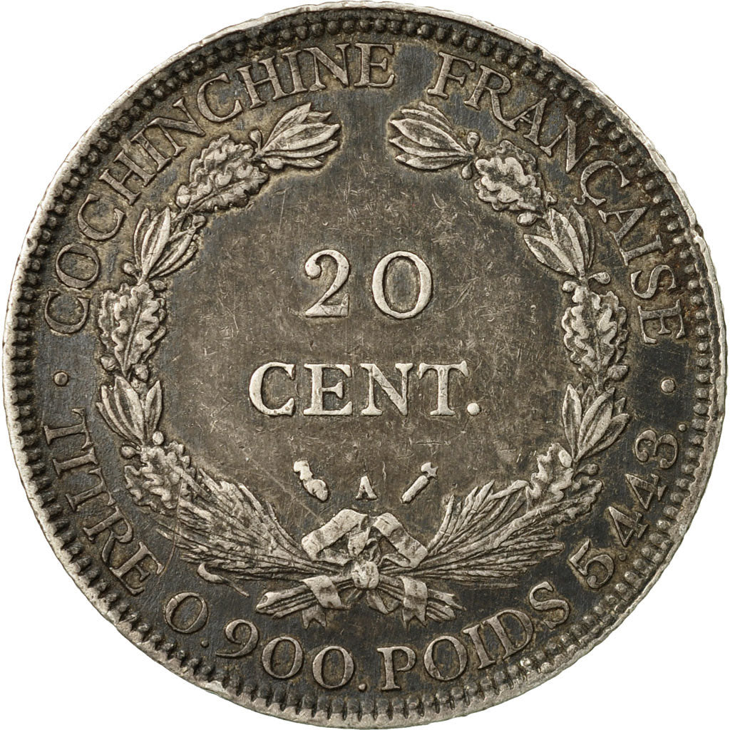 Coin, FRENCH COCHIN CHINA, 20 Cents, 1884, Paris, EF(40-45), Silver, KM:5